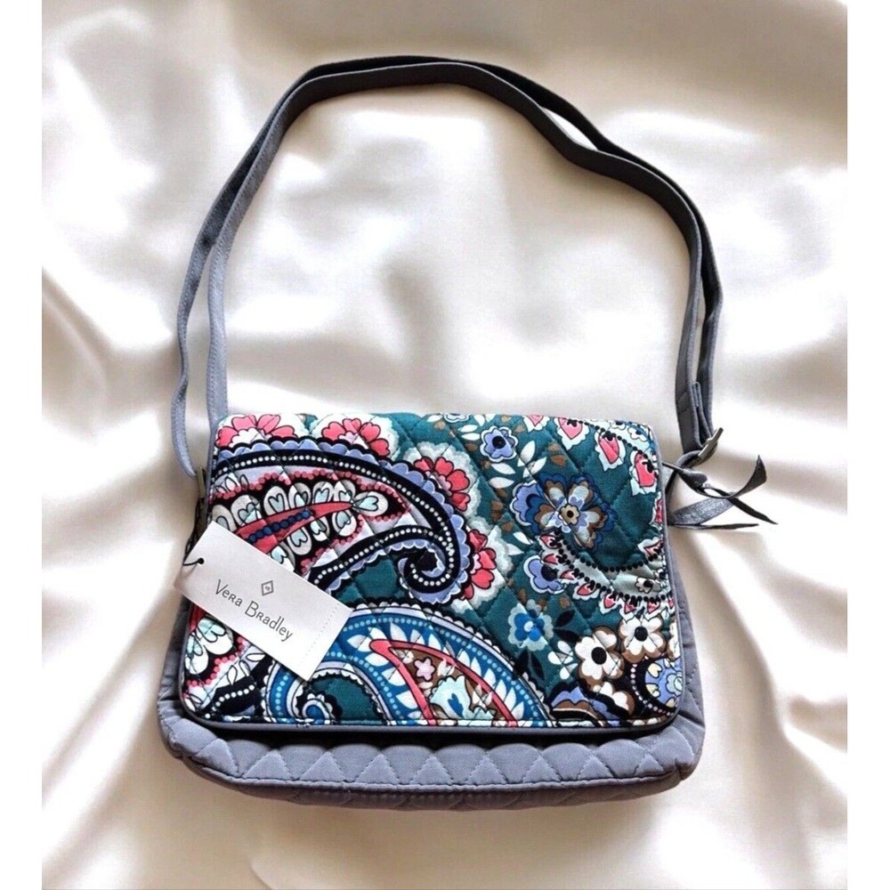 New VERA BRADLEY Haymarket Paisley JewelGray/Peach Convertible CROSSBODY Bag NwT
